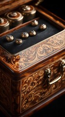 Ornate Wooden Jewelry Box With Gold Accents