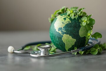 Global health, Earth model, stethoscope, healthy environment