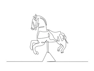 Carousel horse line art drawing vector illustration. Continuous line art drawing of horse toy. Editable stroke.