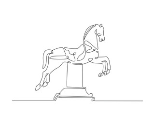 Carousel horse line art drawing vector illustration. Continuous line art drawing of horse toy. Editable stroke.