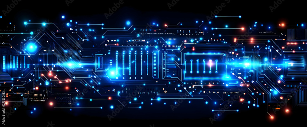 Poster abstract technology circuit design with glowing lines