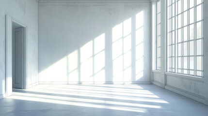 White room with a window and light shadow on the floor