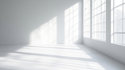 Fototapeta premium White room with a window and light shadow on the floor