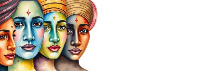 Artistic montage of diverse faces in watercolor, representing rich cultural heritage and diversity, faces, cultural heritage, artistic