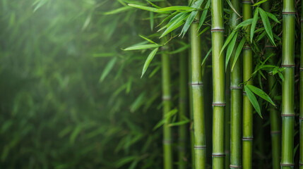 Obraz premium A serene view of lush green bamboo stalks, creating a peaceful and natural ambiance.