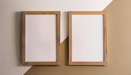 Vertical Wooden Frames on Beige and White Wall Elegant 3D Rendered Artwork Embracing Natural Warmth and Minimalist Chic, Ideal for Digital Art, Home Decor, or Design Inspiration
