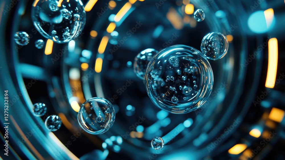 Poster bubbles floating in a dynamic abstract background with neon light