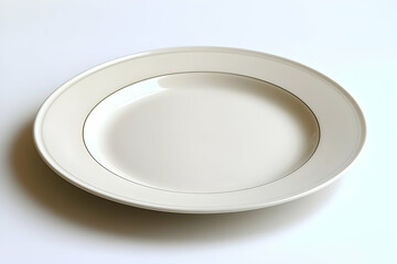 Empty Round Cream Colored Plate On White Background