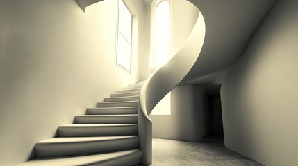 Fototapeta premium Elegant Spiral Staircase with Soft Natural Light in Minimalist Design
