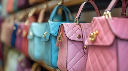 Pastel handbags displayed in boutique shop