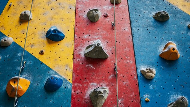 Indoor climbing wall holds, gym, activity, colorful panels, sport, background, fitness, recreation