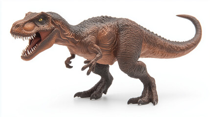 Obraz premium Menacing T-Rex Dinosaur Figurine in Extreme Close-Up: Razor-Sharp Teeth Against Pristine White Background