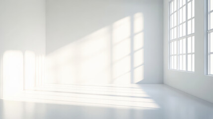 Fototapeta premium White room with a window and light shadow on the floor