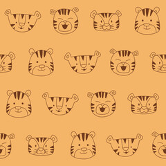 Outline Vector Tiger Seamless Pattern Background for Print Fabric Surface Fashion Wrapping
