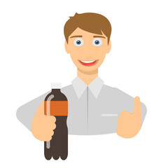 Man with the soda. Drink advertisement, vector illustration