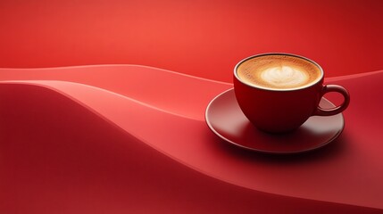 Obraz premium A Warm Cup of Rich Aromatic Coffee Sitting Elegantly on a Vibrant Red Background Creating a Cozy and Inviting Atmosphere Perfect for Morning Moments and Relaxation with Friends or Alone