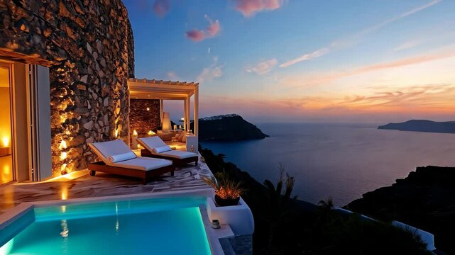 Stunning Santorini resorts offering breathtaking sunset views over the Aegean Sea, Beautiful resorts and romantic hotels of Santorini island in Greece