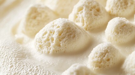 Close-Up of Creamy Foam Texture with Soft Peaks and Bubbles