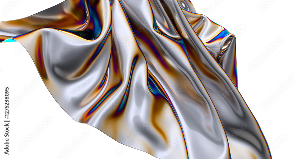 Poster Shimmering iridescent fabric drapes creating a captivating abstract design
