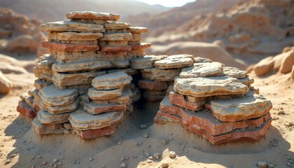 Rocky desert landscape with distant mountains