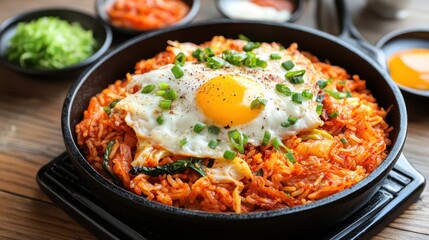 Delicious Korean Bibimbap with Fried Egg and Fresh Vegetables