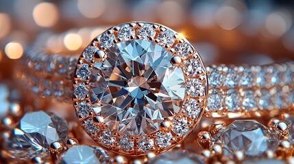 Fototapeta premium Close-up of a beautiful diamond ring, luxury jewelry