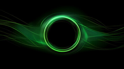Black Background with Green Glowing Ring and Wave Trails
