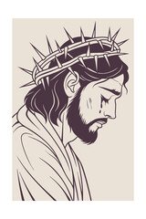 portrait of a man Jesus Christ crown of thorns vector