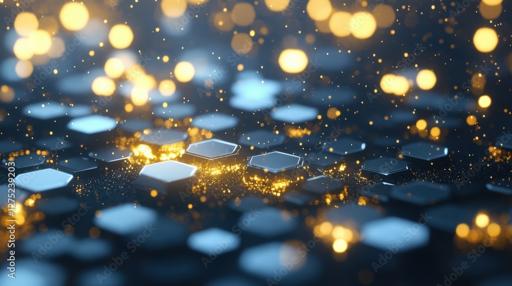 Poster abstract hexagon pattern with glowing particles
