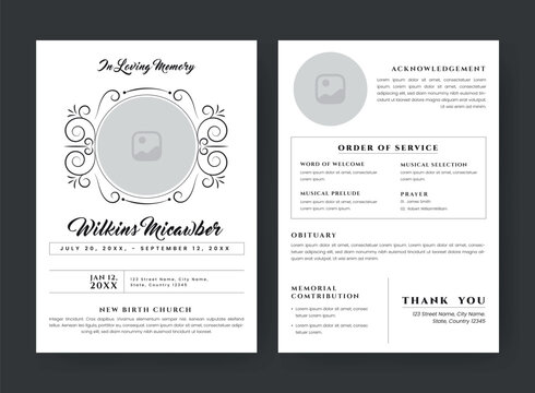Funeral  Template for Memorial Program. Minimalist Bifold Brochure Design Layout.