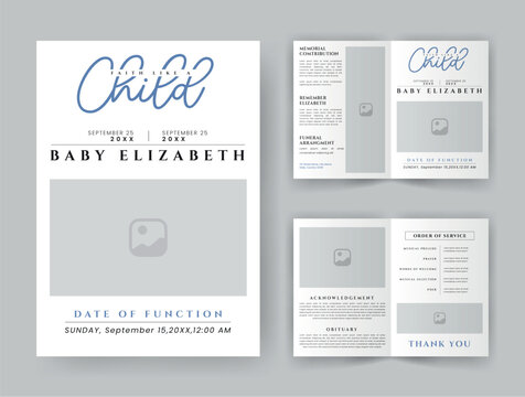 Funeral  Template for Memorial Program. Minimalist Bifold Brochure Design Layout.