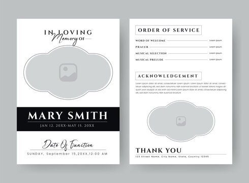 Funeral  Template for Memorial Program. Minimalist Bifold Brochure Design Layout.