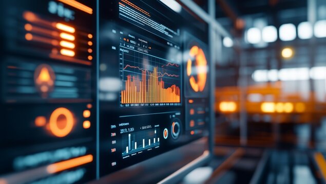 Factory monitor displays industrial data analytics