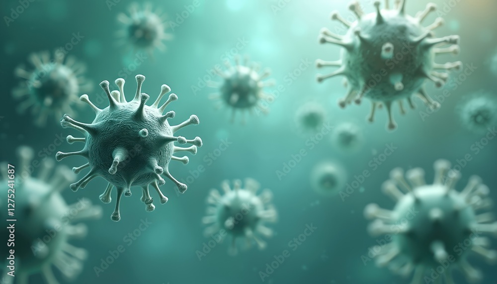 Poster high-tech background features molecule bubble structure of germs, viruses, bacteria. science lab set