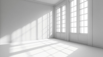 White room with a window and light shadow on the floor