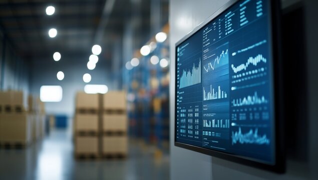 Warehouse inventory data display screen showing analytics