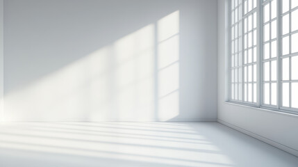 Obraz premium The minimalist, empty interior of the building now has sunlight streaming in from Windows