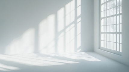 White room with a window and light shadow on the floor