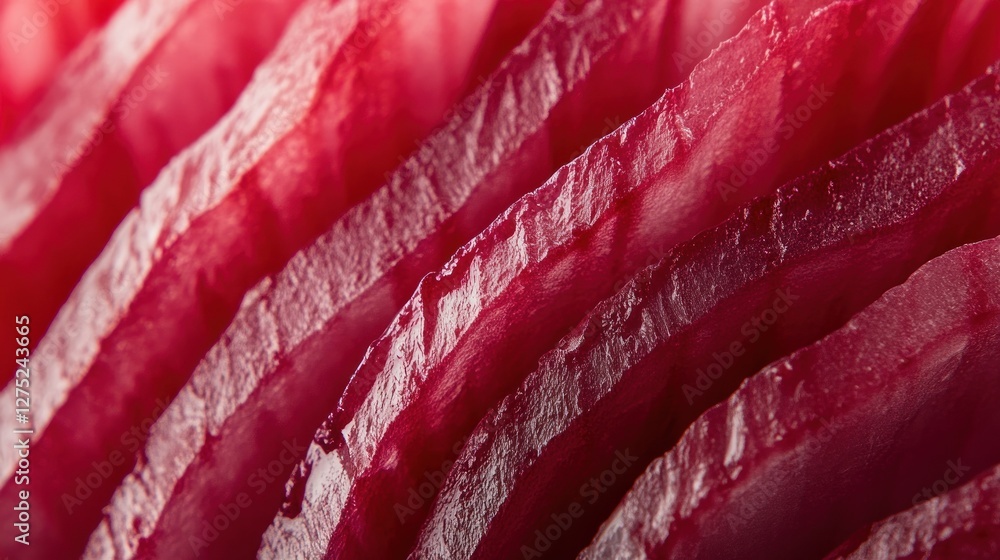 Aufkleber close-up of thinly sliced red onion layers showcasing texture and color.