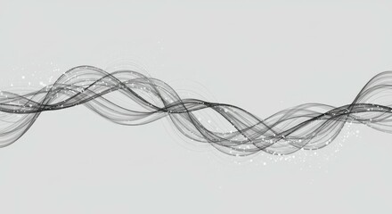 Abstract waves, digital art, flowing lines, oscillating patterns, monochrome, black background, white curves, dynamic motion, sound visualization, minimalist design, ethereal, futuristic, energy flow,