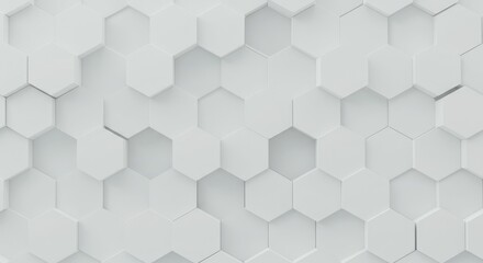 Geometric abstract wall texture, hexagonal pattern, white and light gray, 3D effect, soft shadows, minimalist design, architectural detail, clean lines, monochromatic, subtle relief, modern interior, 