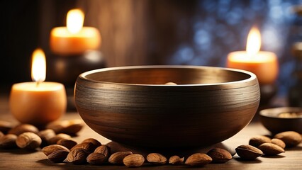 "Metal Singing Bowl and Wooden Mallet: Studio Photography