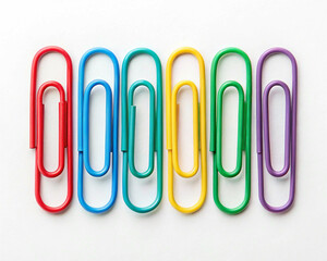 paper clips on white background, Set of colored paper clips - stock