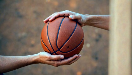 Fototapeta premium Hands holding basketball on blurred background
