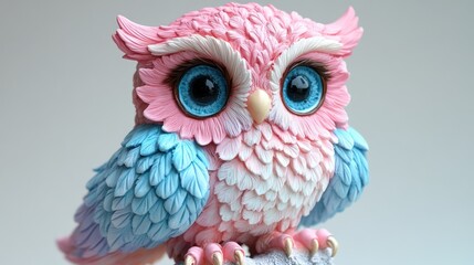 Obraz premium Pastel polymer clay owl figurine, studio shot, craft, decoration