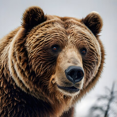 Intense Gaze of a Grizzly Bear: Captivating portrait of a majestic grizzly bear, showcasing its formidable presence and piercing eyes, offering a glimpse into the wild's heart.