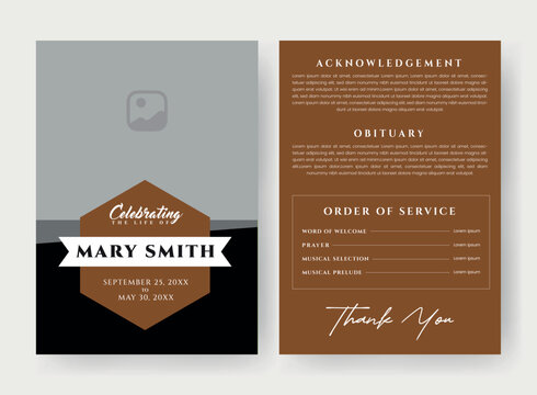 Funeral  Template for Memorial Program. Minimalist Bifold Brochure Design Layout.