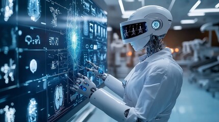 Futuristic Robot Scientist Engaged in Advanced Data Analysis