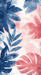 A blue and red leafy plant with a white background