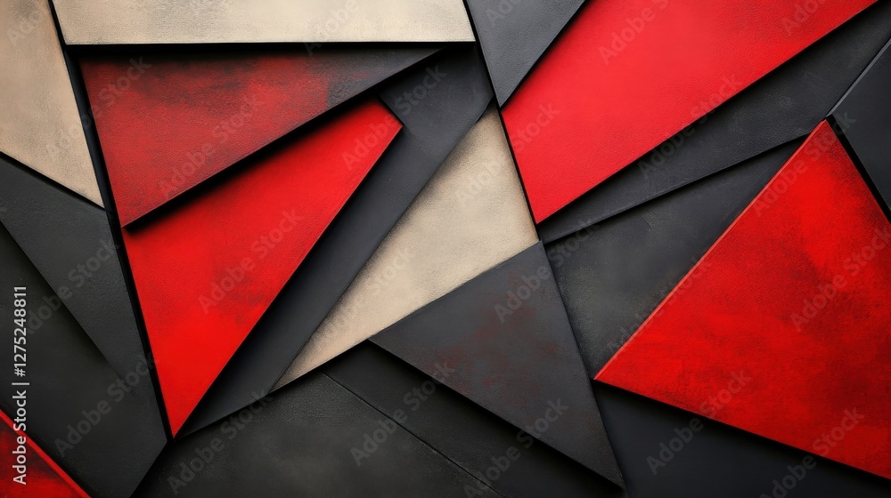 Poster abstract geometric triangular pattern in red black and beige